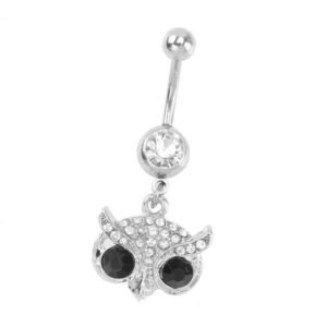316L Surgical Steel Jeweled Navel Ring With Owl Face