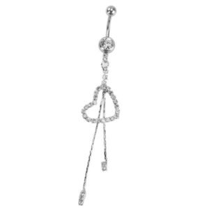 316L Surgical Steel Belly Ring With Jeweled Heart Charm