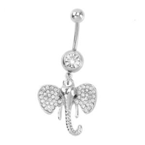316L Surgical Steel Navel Ring Designed With A Jeweled Elephant Head