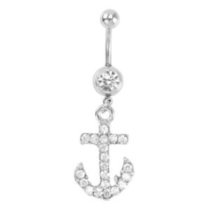 316L Surgical Steel Navel Ring With Jeweled Anchor