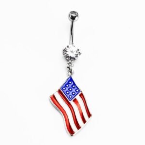 American Flag Belly Ring with CZ stone