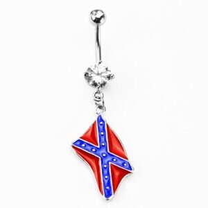 Stainless Steel Dangle Confederate Rebel Flag Belly Ring