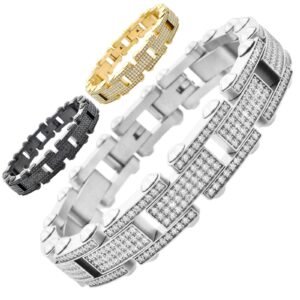 Stainless Steel Cz CNC Setting Link Bracelet