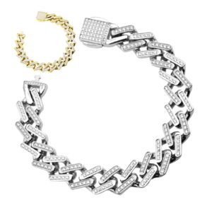 Stainless Steel Clear Cz CNC Setting Monaco Link Bracelet