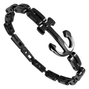 Black Stainless Steel Anchor Bracelet w/ extension link