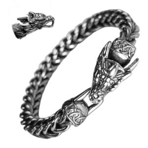 Stainless Steel Franco Bracelet with Dragon