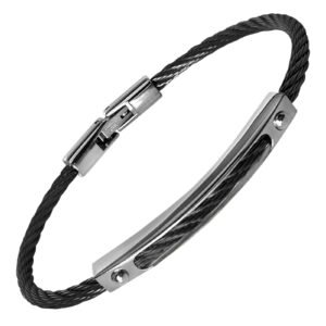 Stainless Steel Twisted Black Rope Wire Bracelet