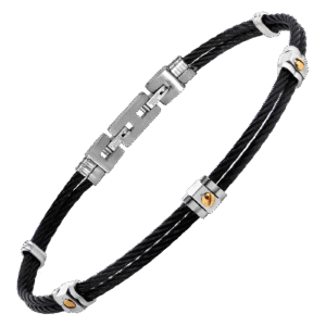 Stainless Steel Black Cable Wire Bracelet w/ Tiny Gold Screws