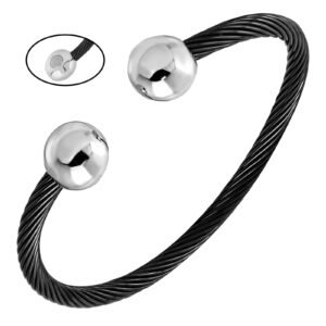 Stainless Steel Cable Wire Bangle w/ Magnet Studs