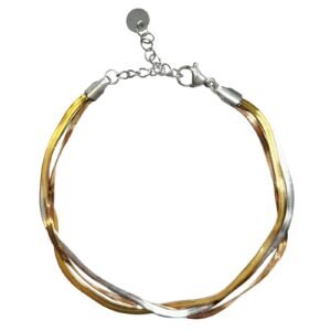 Stainless Steel Tri-Color Flat Snake Chain Bracelet