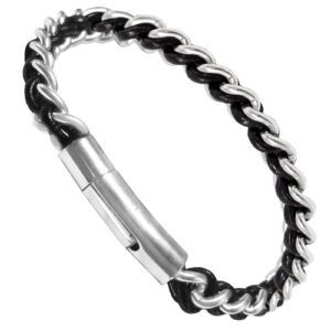 Braided Stainless Steel & Leather Bracelet