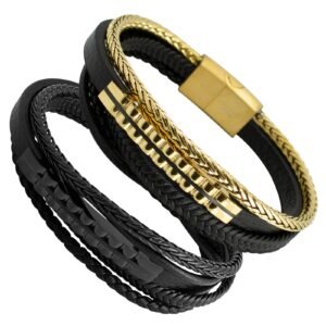 Stainless Steel w/ Multi Leather and Bar Design Bracelet