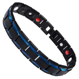 Stainless Steel Magnetic Black Bracelet w/ Blue Accent