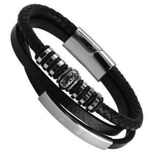 Leather & Stainless Steel Layered Bracelet