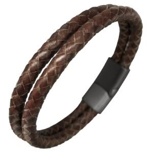Double Brown Braided Leather Bracelet