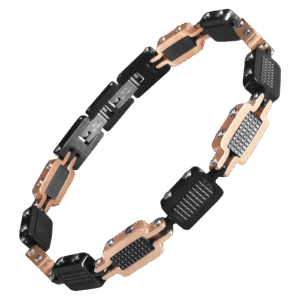 Stainless Steel Rose Gold & Black PVD Carbon Fiber Link Bracelet