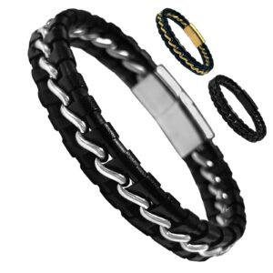 Stainless Steel & Braided Leather Bracelet