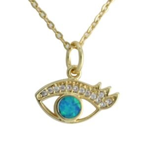Gold Oval Link Necklace with CZ Evil Eye holographic Charm