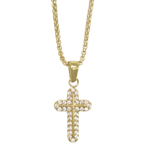 Stainless Steel Gold Pvd Tiny Bling Cross Necklace