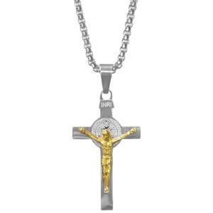 Two-Toned Stainless Steel Gold Jesus Necklace