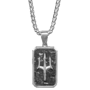 Stainless Steel Black Dog Tag w/ Trident Necklace