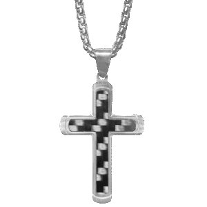Stainless Steel Black Carbon Fiber Cross Necklace