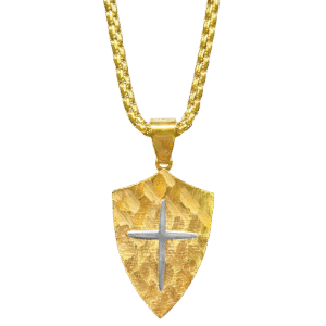 Stainless Steel Gold Pvd Shield w/ Cross Necklace