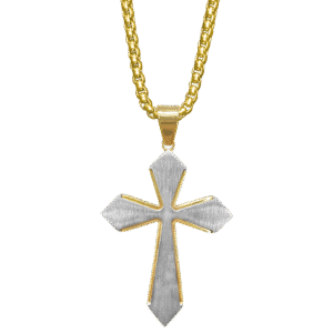 Stainless Steel Cross Necklace w/ Gold Accents