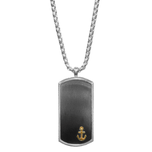 Stainless Steel Dog Tag w/ Gold Anchor Necklace