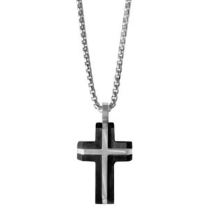 Stainless Steel & Black Cross Necklace
