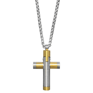 Two-toned Stainless Steel Cylinder Cross Necklace