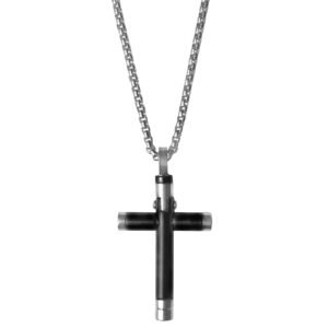 Stainless Steel Black Cylinder Cross Necklace