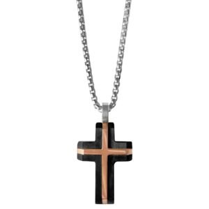 Stainless Steel Black & Rose Gold Cross Necklace