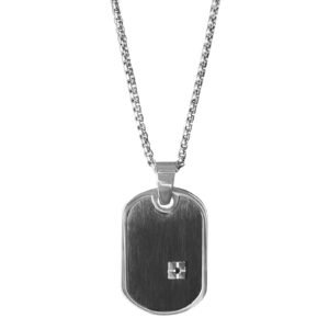 Stainless Steel Dog Tag w/ Cz Stone Necklace