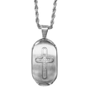Stainless Steel Chain w/ Cz CNC Setting Matte Cross Dog tag Pendant