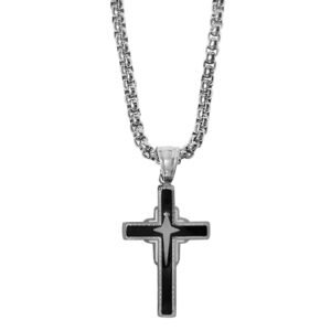 Stainless Steel Black & Steel Cross Necklace