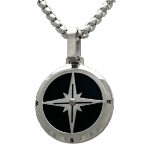 Stainless Steel Carbon Fiber Compass Pendant w/ Chain