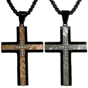 Stainless Steel Chain w/ Hammered Cz CNC Setting Cross pendant