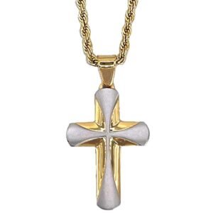 Stainless Steel Gold Chain With Cross Pendant - Gold