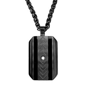 Stainless Steel Black Necklace w/ Herringbone Designed Dog Tag Pendant