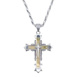 Stainless Steel Bullet Chain With 3D Cross Pendant - Gold