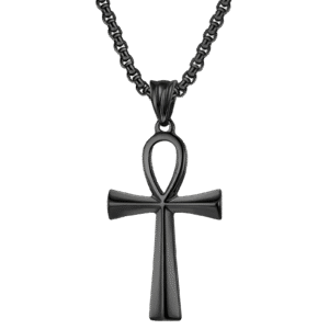 Stainless Steel Black Chain With Ankh Pendant