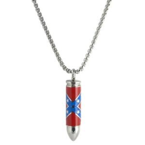 Stainless Steel Confederate Rebel Flag Bullet Pendant w/ Chain