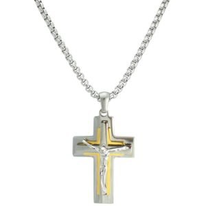Two-toned Stainless Steel Jesus Cross Necklace