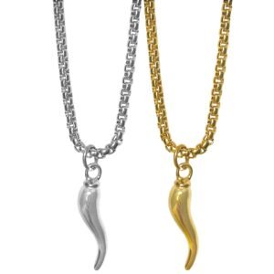Stainless Steel Italian Horn Pendant with Chain