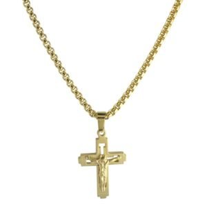 Stainless Steel Gold PVD Rolo Chain with Jesus Cross