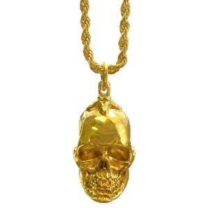 All Gold Pvd Stainless Steel Skull Pendant w/ Rope Chain