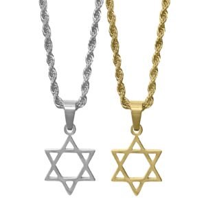 Stainless Steel Star of David Necklace w/ Rope Chain