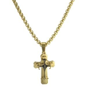 Stainless Steel Black and Gold PVD Cross Pendant w/ Chain
