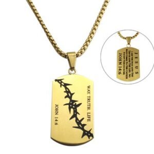 Stainless Steel Gold PVD Dog Tag w/ JOHN 14:6 Verse & Chain